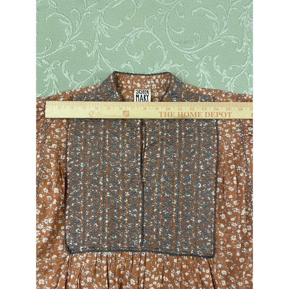 Sister Mary Blouse Womens Small Orange Floral Embroidered Boho Tunic Henley Top - Picture 5 of 16